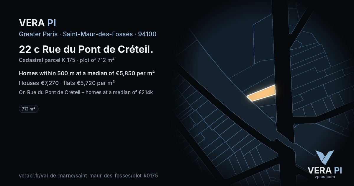22 c Rue du Pont de Créteil, Saint-Maur-des-Fossés at night – the plot lit, the parcels around coloured by the prices near them