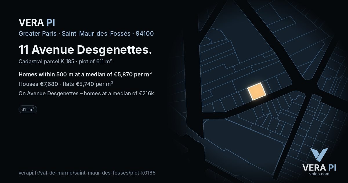 11 Avenue Desgenettes, Saint-Maur-des-Fossés at night – the plot lit, the parcels around coloured by the prices near them