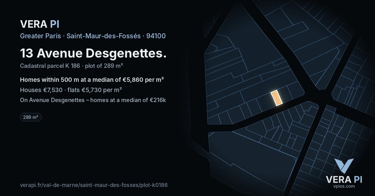13 Avenue Desgenettes, Saint-Maur-des-Fossés at night – the plot lit, the parcels around coloured by the prices near them
