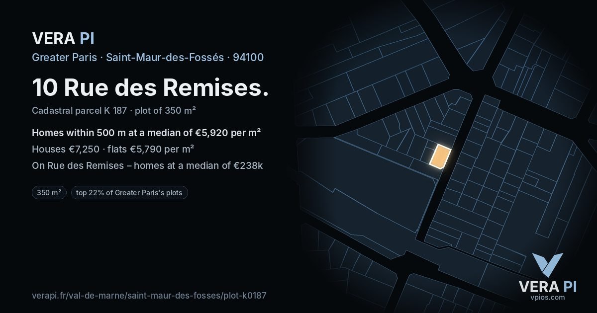 10 Rue des Remises, Saint-Maur-des-Fossés at night – the plot lit, the parcels around coloured by the prices near them