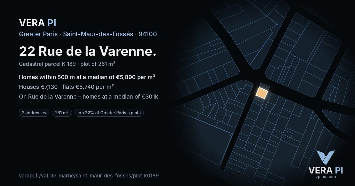 22 Rue de la Varenne, Saint-Maur-des-Fossés at night – the plot lit, the parcels around coloured by the prices near them