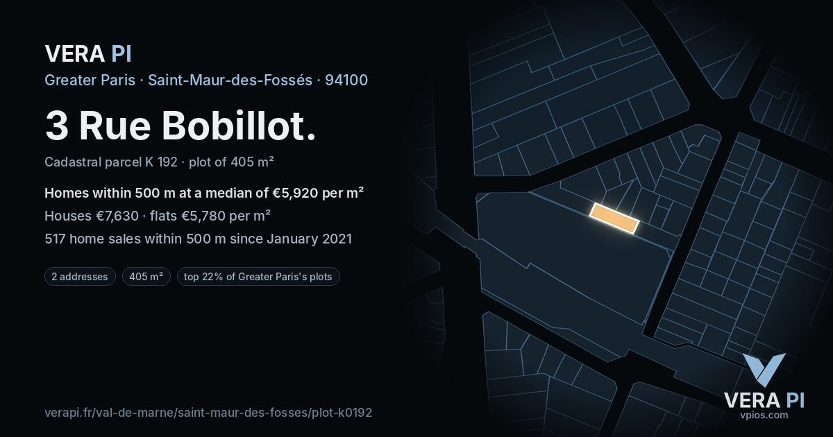 3 Rue Bobillot, Saint-Maur-des-Fossés at night – the plot lit, the parcels around coloured by the prices near them