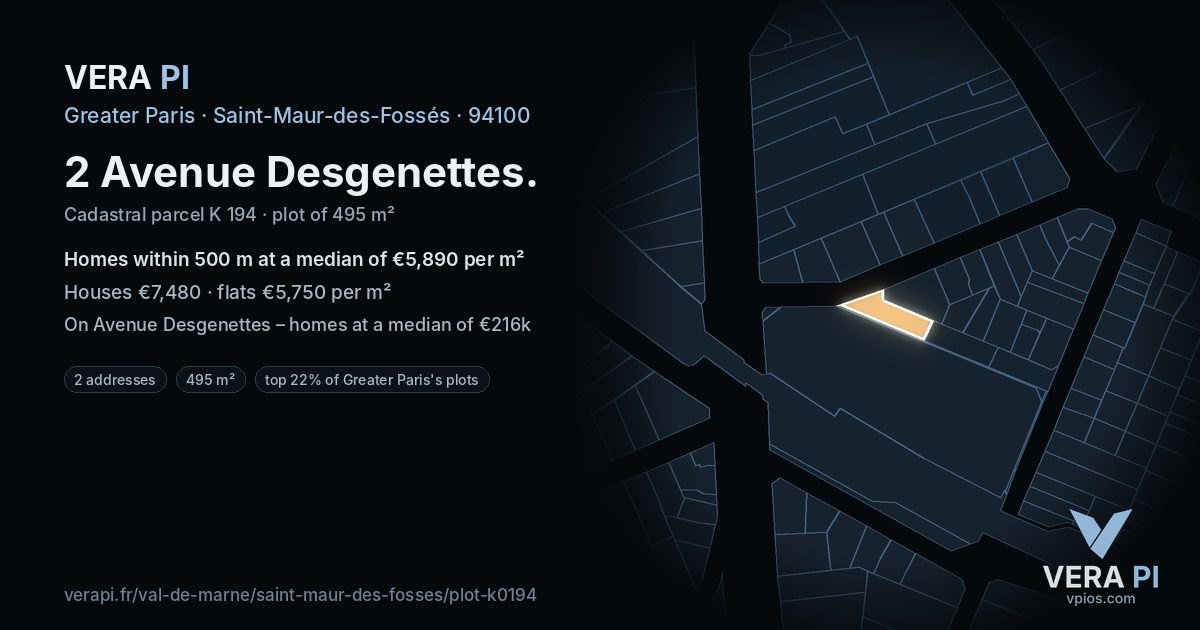 2 Avenue Desgenettes, Saint-Maur-des-Fossés at night – the plot lit, the parcels around coloured by the prices near them