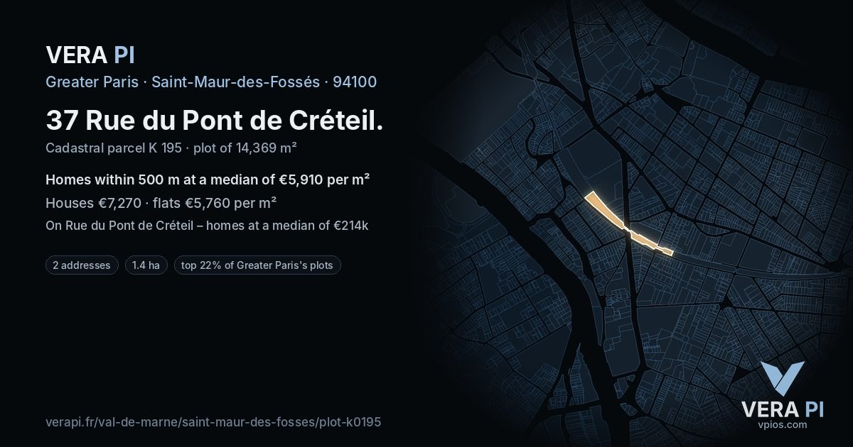 37 Rue du Pont de Créteil, Saint-Maur-des-Fossés at night – the plot lit, the parcels around coloured by the prices near them