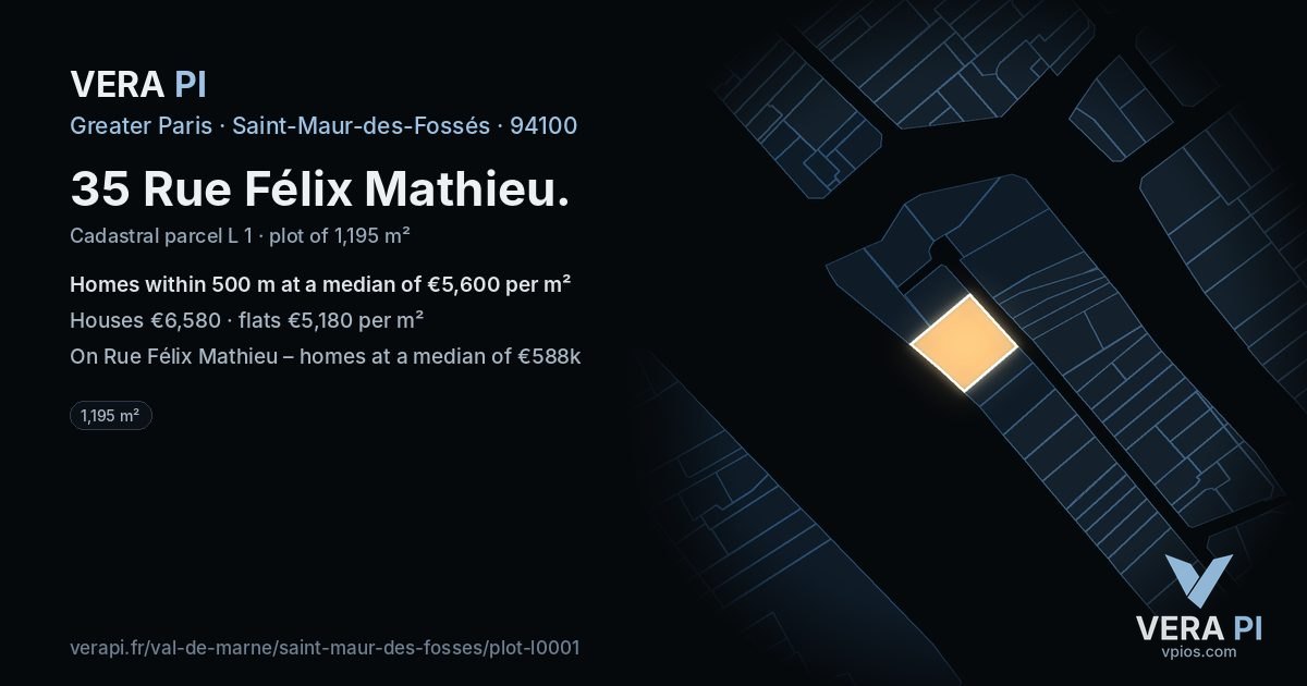 35 Rue Félix Mathieu, Saint-Maur-des-Fossés at night – the plot lit, the parcels around coloured by the prices near them