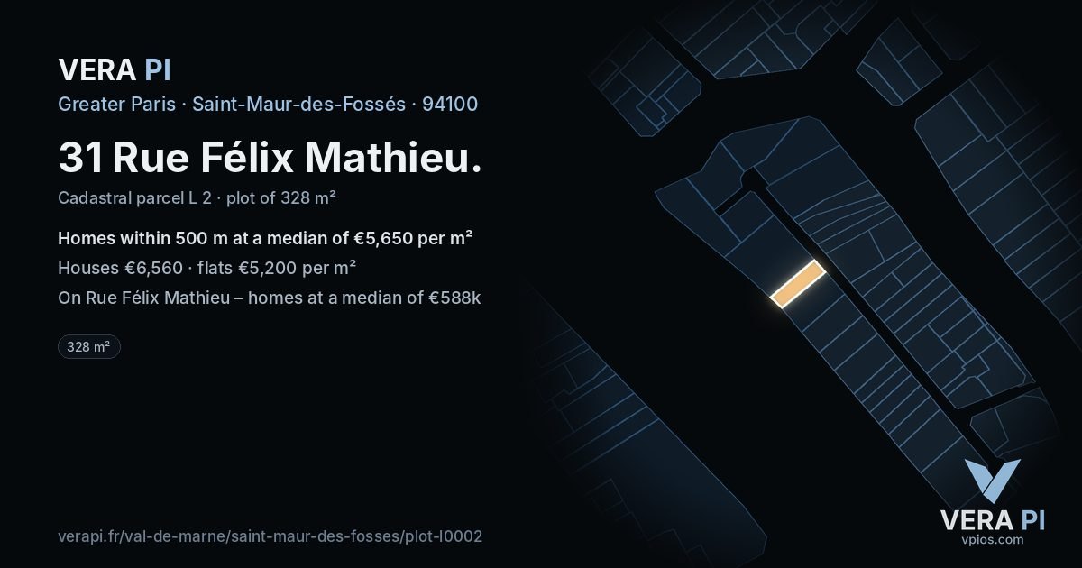 31 Rue Félix Mathieu, Saint-Maur-des-Fossés at night – the plot lit, the parcels around coloured by the prices near them