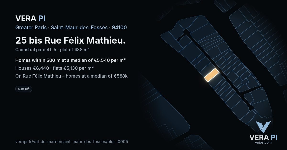 25 bis Rue Félix Mathieu, Saint-Maur-des-Fossés at night – the plot lit, the parcels around coloured by the prices near them
