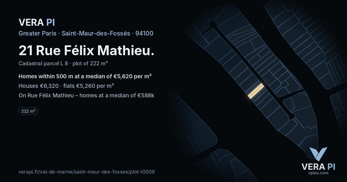 21 Rue Félix Mathieu, Saint-Maur-des-Fossés at night – the plot lit, the parcels around coloured by the prices near them