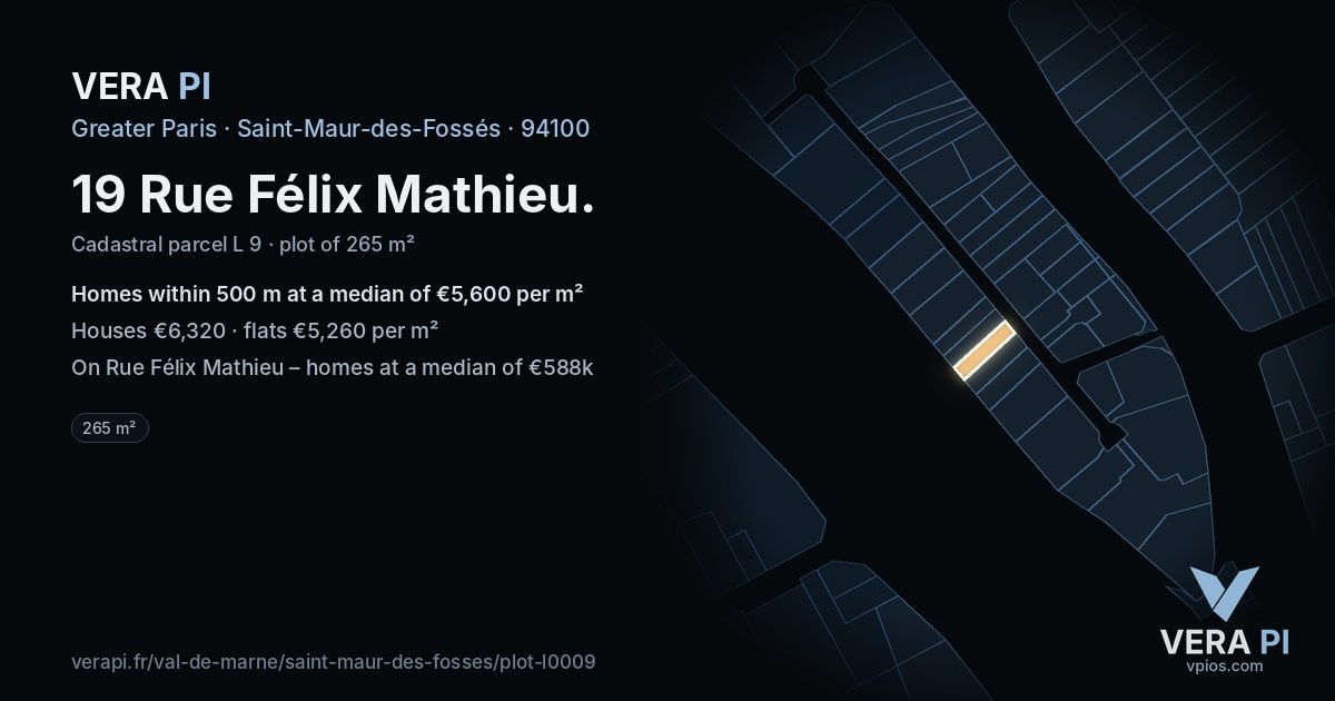 19 Rue Félix Mathieu, Saint-Maur-des-Fossés at night – the plot lit, the parcels around coloured by the prices near them
