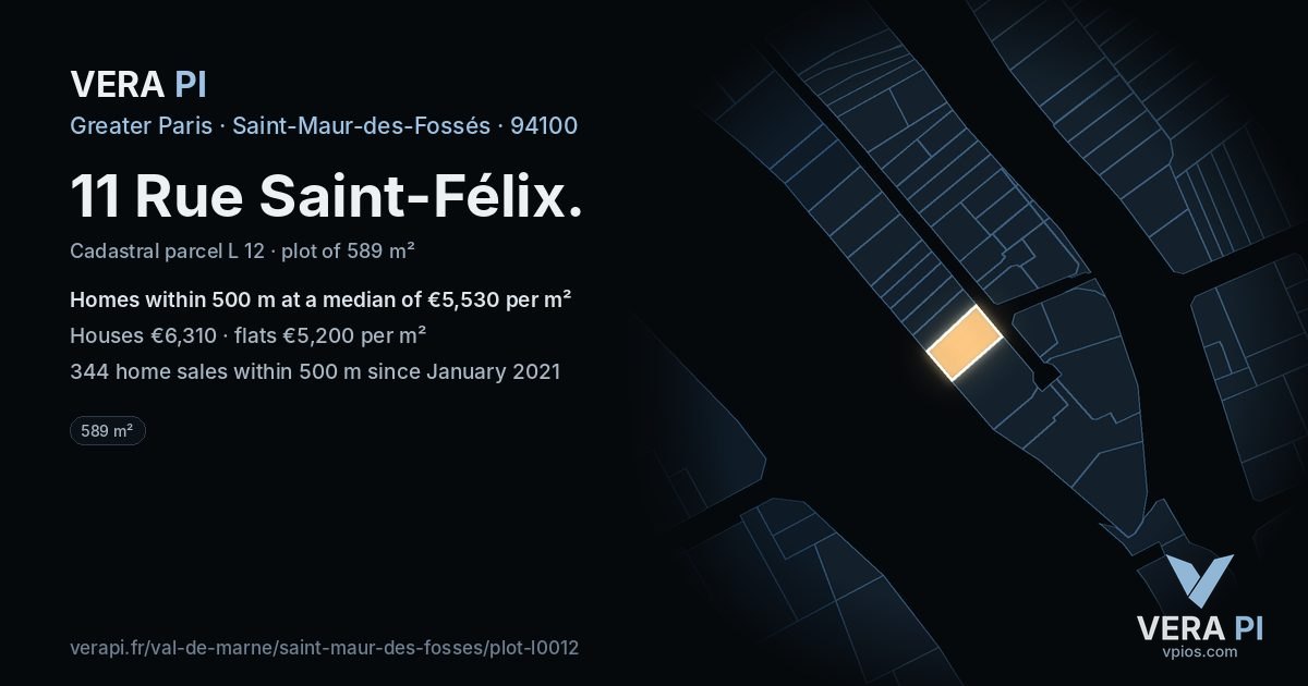 11 Rue Saint-Félix, Saint-Maur-des-Fossés at night – the plot lit, the parcels around coloured by the prices near them