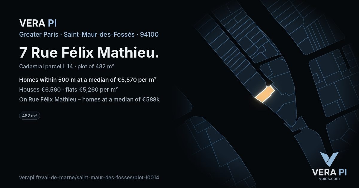 7 Rue Félix Mathieu, Saint-Maur-des-Fossés at night – the plot lit, the parcels around coloured by the prices near them