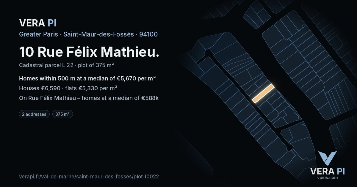 10 Rue Félix Mathieu, Saint-Maur-des-Fossés at night – the plot lit, the parcels around coloured by the prices near them