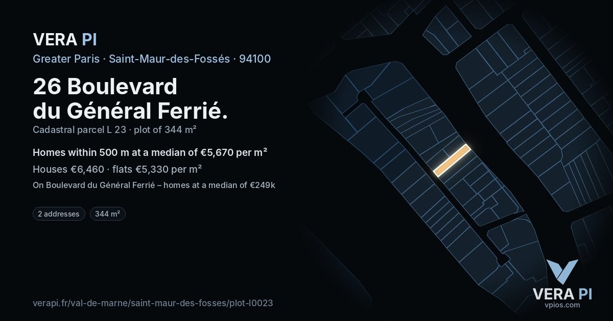 26 Boulevard du Général Ferrié, Saint-Maur-des-Fossés at night – the plot lit, the parcels around coloured by the prices near them