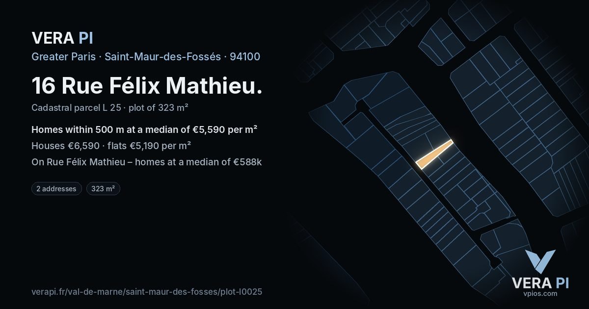 16 Rue Félix Mathieu, Saint-Maur-des-Fossés at night – the plot lit, the parcels around coloured by the prices near them