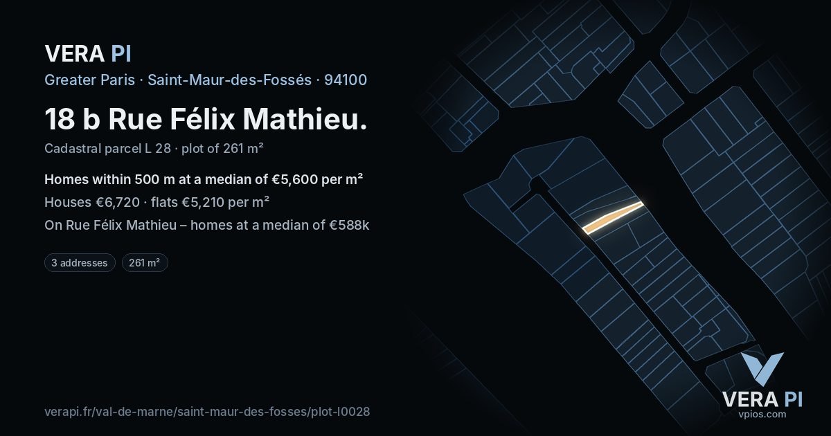 18 b Rue Félix Mathieu, Saint-Maur-des-Fossés at night – the plot lit, the parcels around coloured by the prices near them