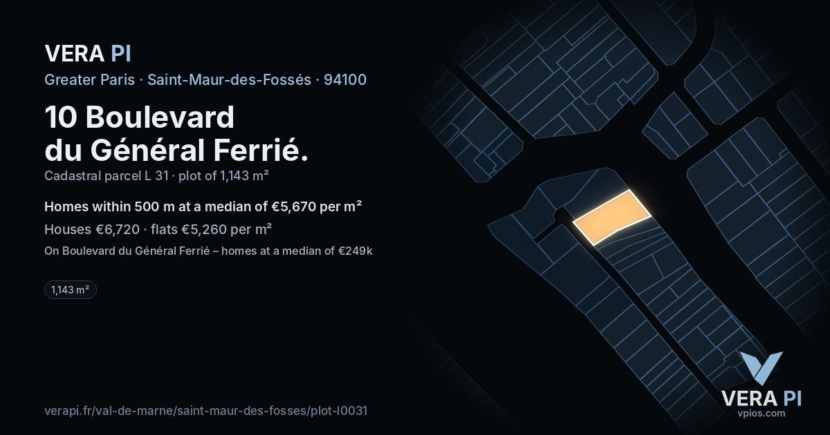 10 Boulevard du Général Ferrié, Saint-Maur-des-Fossés at night – the plot lit, the parcels around coloured by the prices near them