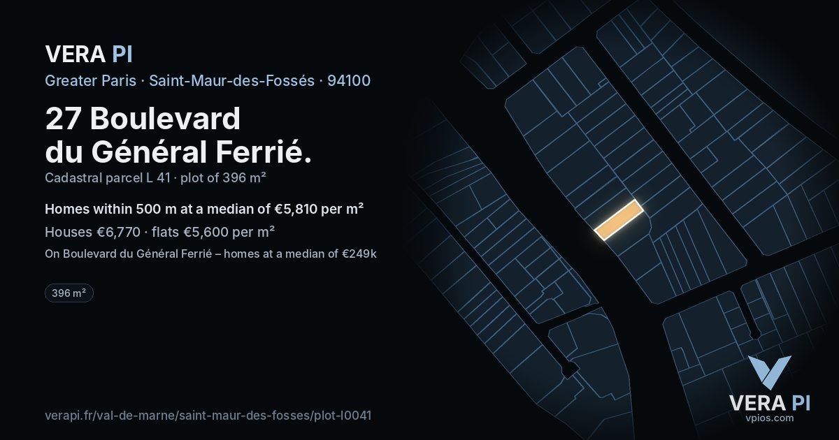 27 Boulevard du Général Ferrié, Saint-Maur-des-Fossés at night – the plot lit, the parcels around coloured by the prices near them