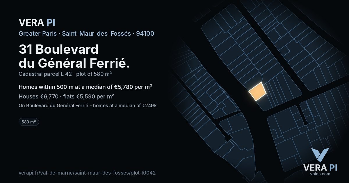 31 Boulevard du Général Ferrié, Saint-Maur-des-Fossés at night – the plot lit, the parcels around coloured by the prices near them