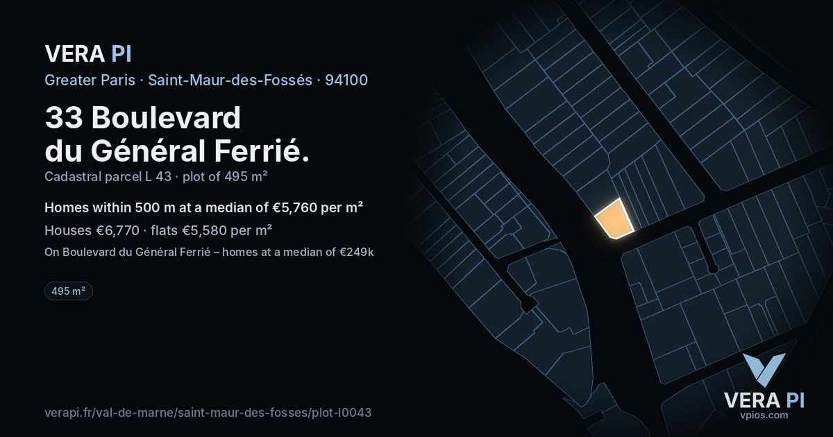 33 Boulevard du Général Ferrié, Saint-Maur-des-Fossés at night – the plot lit, the parcels around coloured by the prices near them