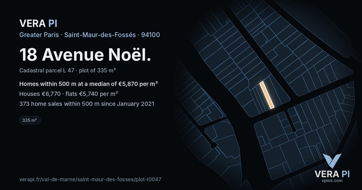 18 Avenue Noël, Saint-Maur-des-Fossés at night – the plot lit, the parcels around coloured by the prices near them