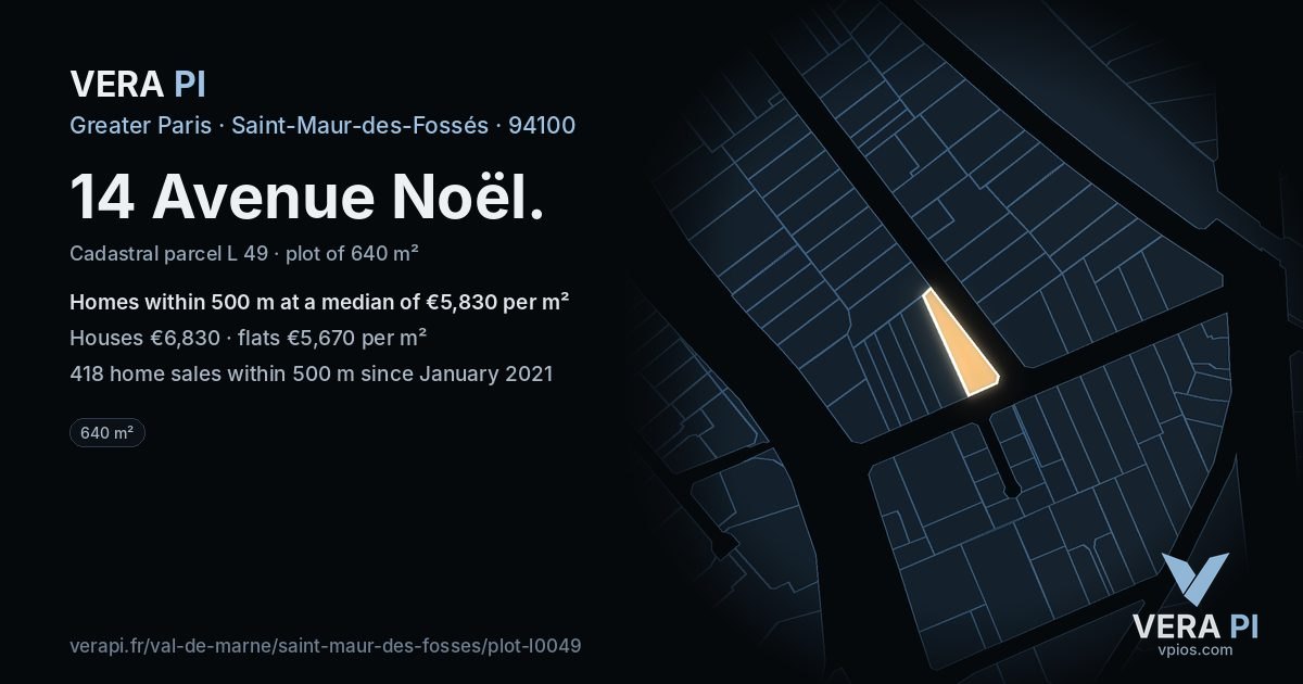 14 Avenue Noël, Saint-Maur-des-Fossés at night – the plot lit, the parcels around coloured by the prices near them
