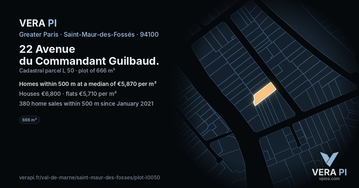 22 Avenue du Commandant Guilbaud, Saint-Maur-des-Fossés at night – the plot lit, the parcels around coloured by the prices near them
