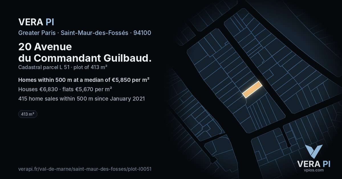 20 Avenue du Commandant Guilbaud, Saint-Maur-des-Fossés at night – the plot lit, the parcels around coloured by the prices near them