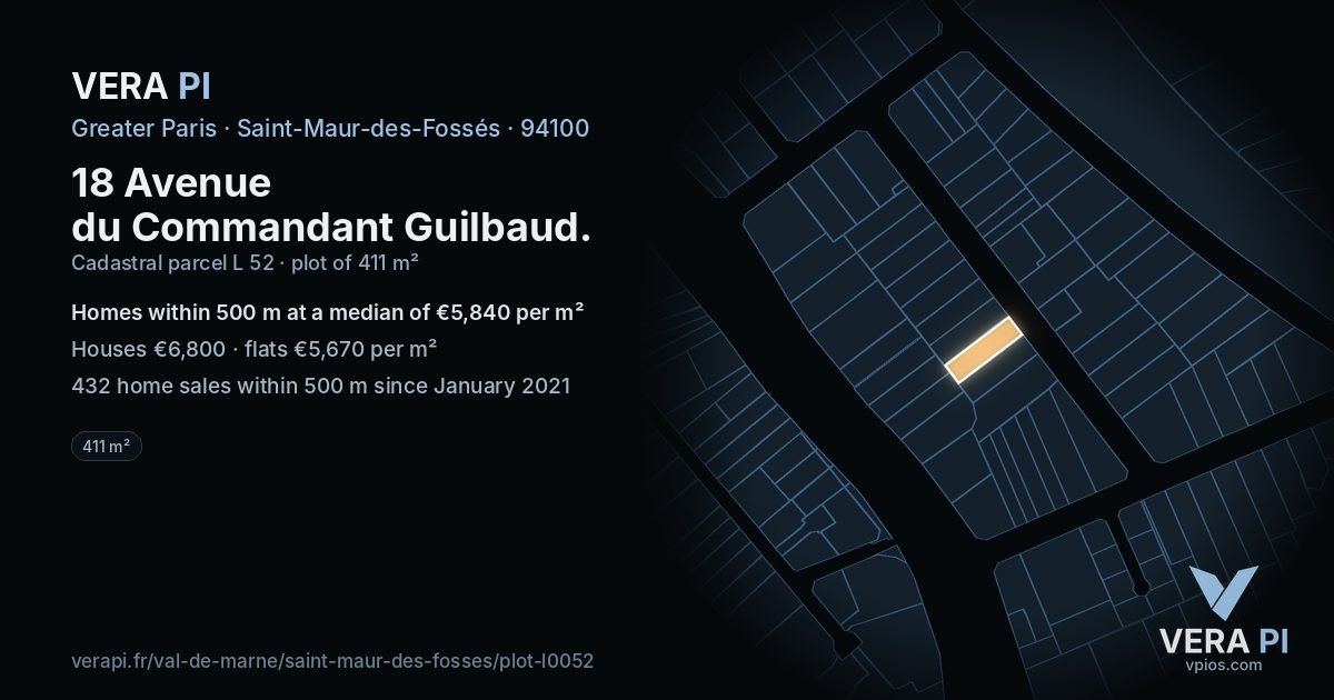18 Avenue du Commandant Guilbaud, Saint-Maur-des-Fossés at night – the plot lit, the parcels around coloured by the prices near them