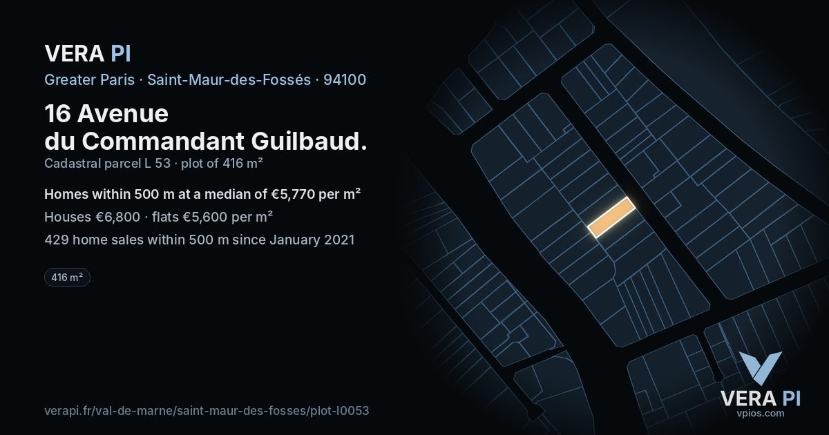 16 Avenue du Commandant Guilbaud, Saint-Maur-des-Fossés at night – the plot lit, the parcels around coloured by the prices near them
