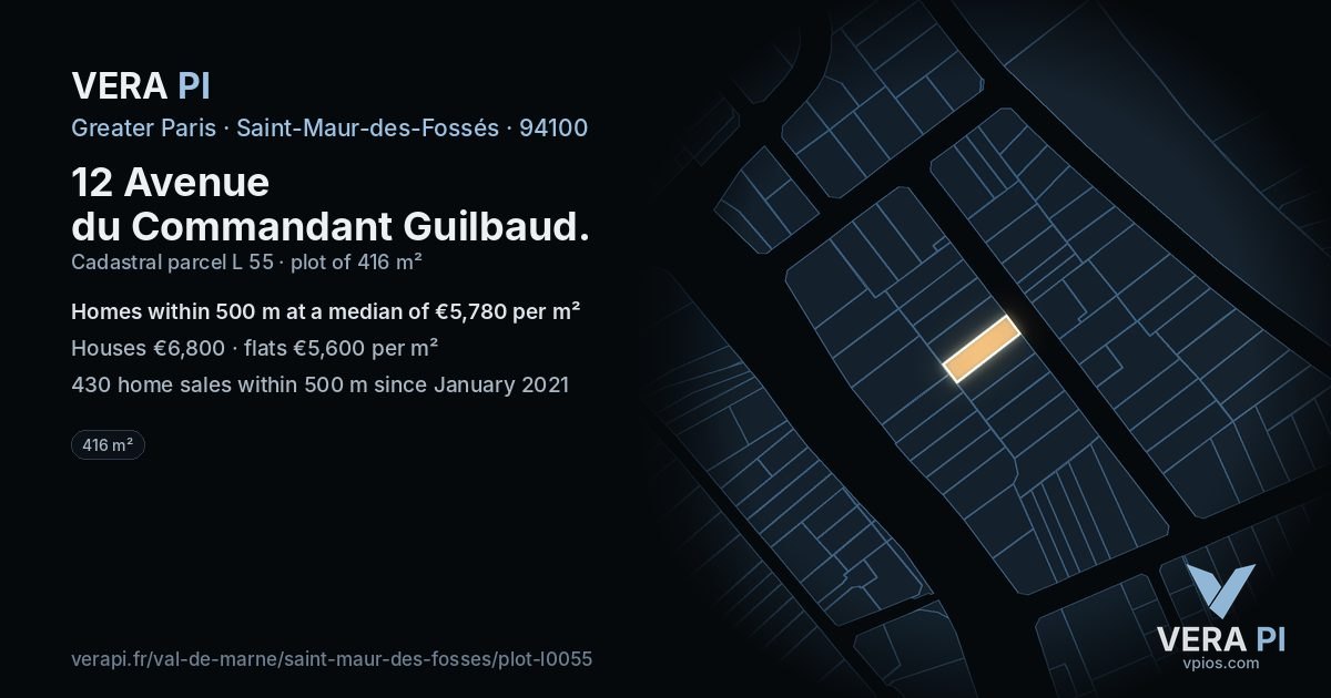 12 Avenue du Commandant Guilbaud, Saint-Maur-des-Fossés at night – the plot lit, the parcels around coloured by the prices near them