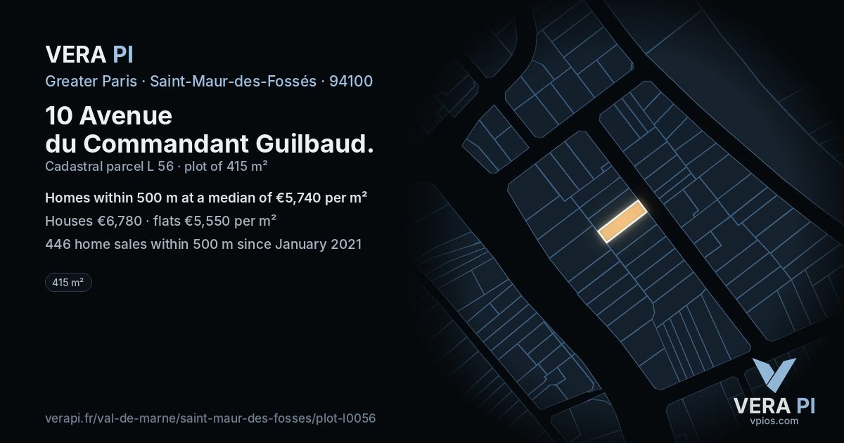 10 Avenue du Commandant Guilbaud, Saint-Maur-des-Fossés at night – the plot lit, the parcels around coloured by the prices near them