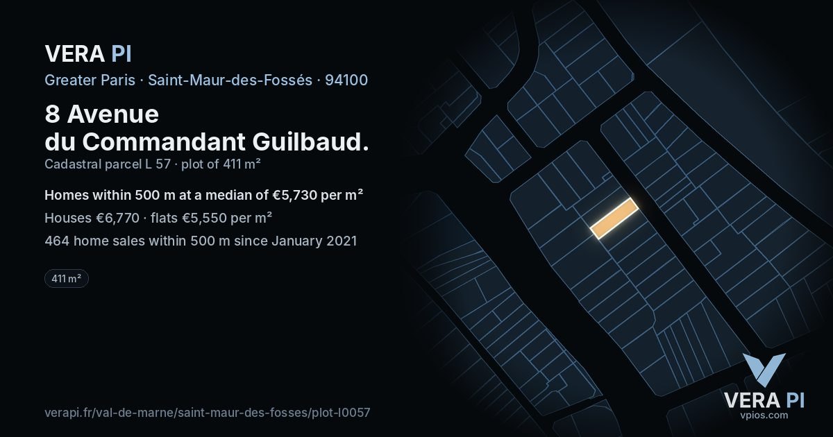 8 Avenue du Commandant Guilbaud, Saint-Maur-des-Fossés at night – the plot lit, the parcels around coloured by the prices near them