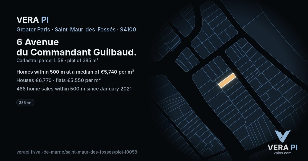 6 Avenue du Commandant Guilbaud, Saint-Maur-des-Fossés at night – the plot lit, the parcels around coloured by the prices near them