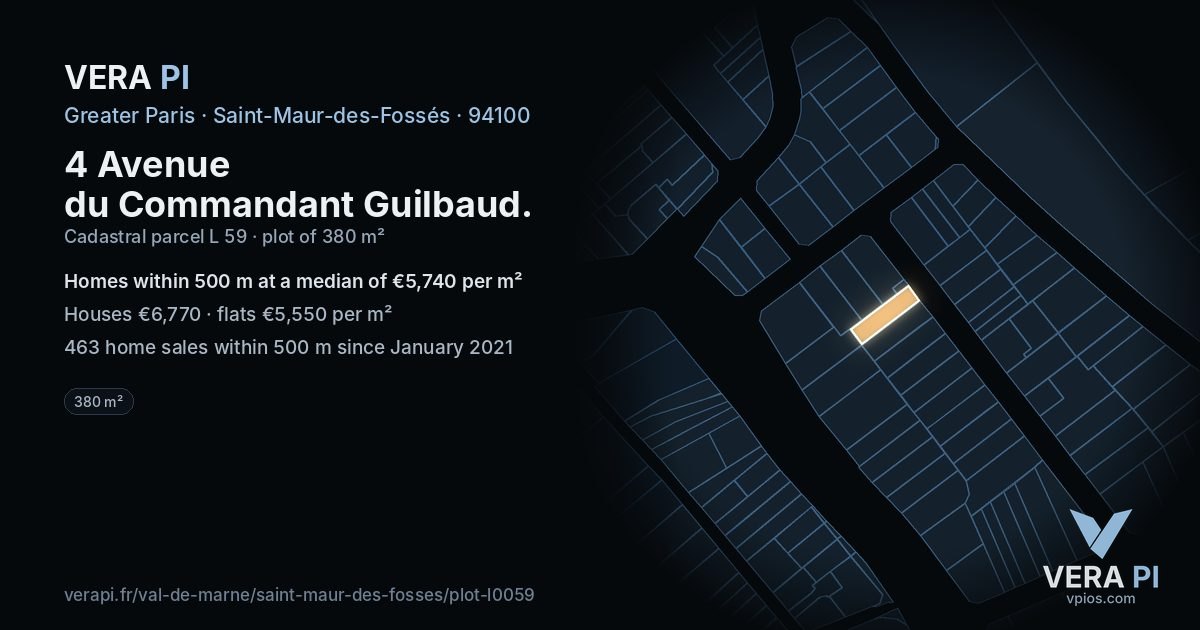 4 Avenue du Commandant Guilbaud, Saint-Maur-des-Fossés at night – the plot lit, the parcels around coloured by the prices near them