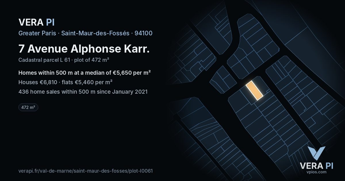 7 Avenue Alphonse Karr, Saint-Maur-des-Fossés at night – the plot lit, the parcels around coloured by the prices near them