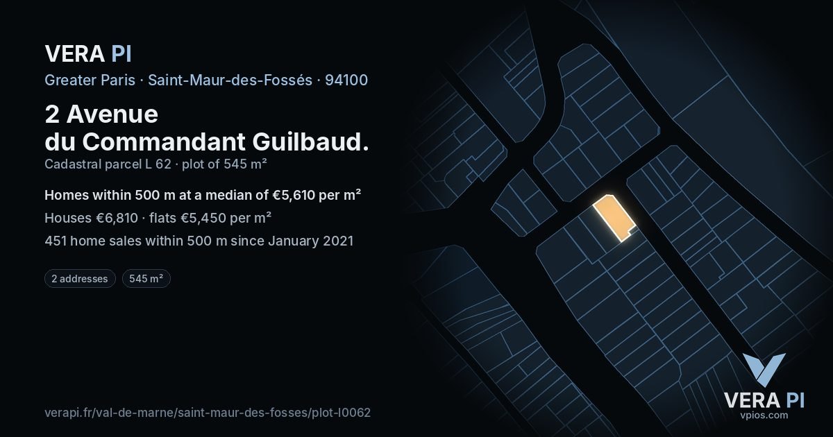 2 Avenue du Commandant Guilbaud, Saint-Maur-des-Fossés at night – the plot lit, the parcels around coloured by the prices near them