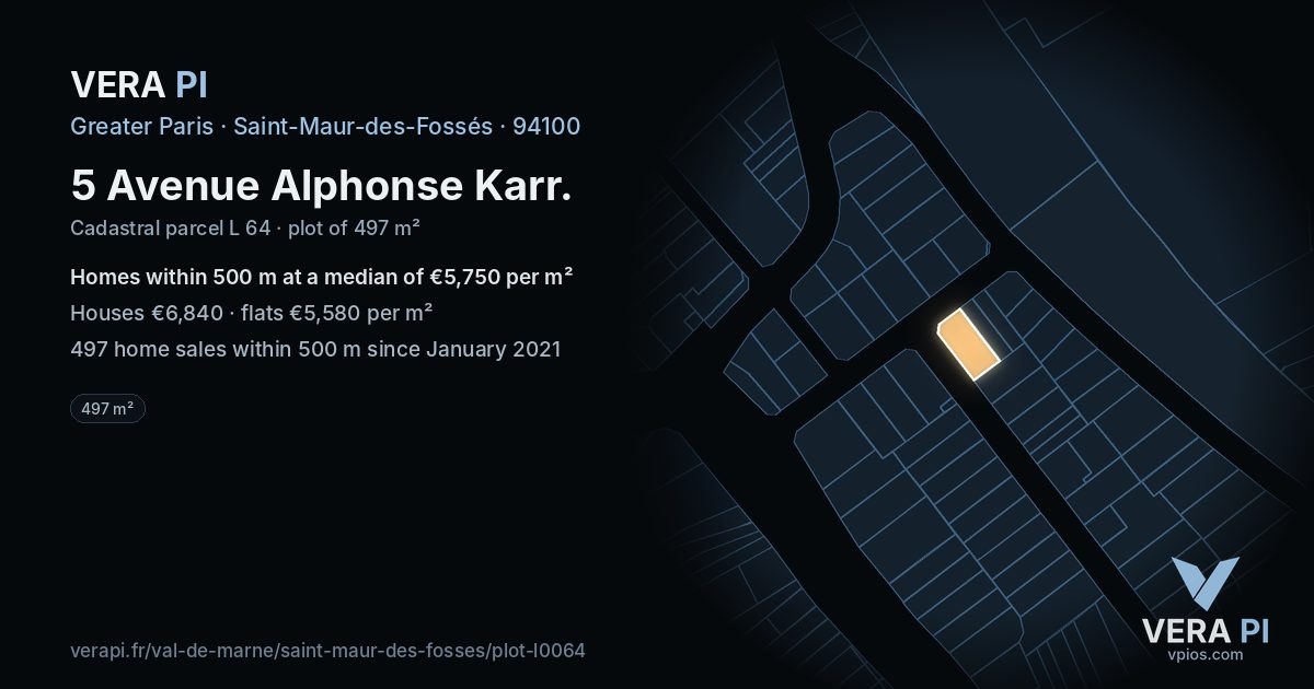 5 Avenue Alphonse Karr, Saint-Maur-des-Fossés at night – the plot lit, the parcels around coloured by the prices near them