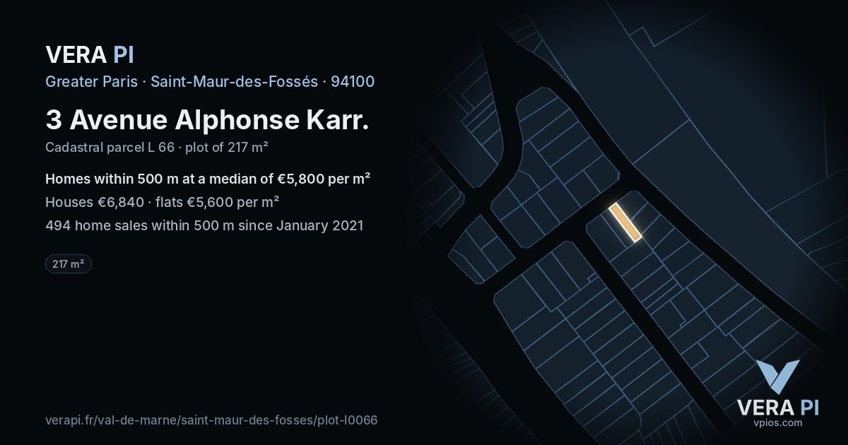3 Avenue Alphonse Karr, Saint-Maur-des-Fossés at night – the plot lit, the parcels around coloured by the prices near them