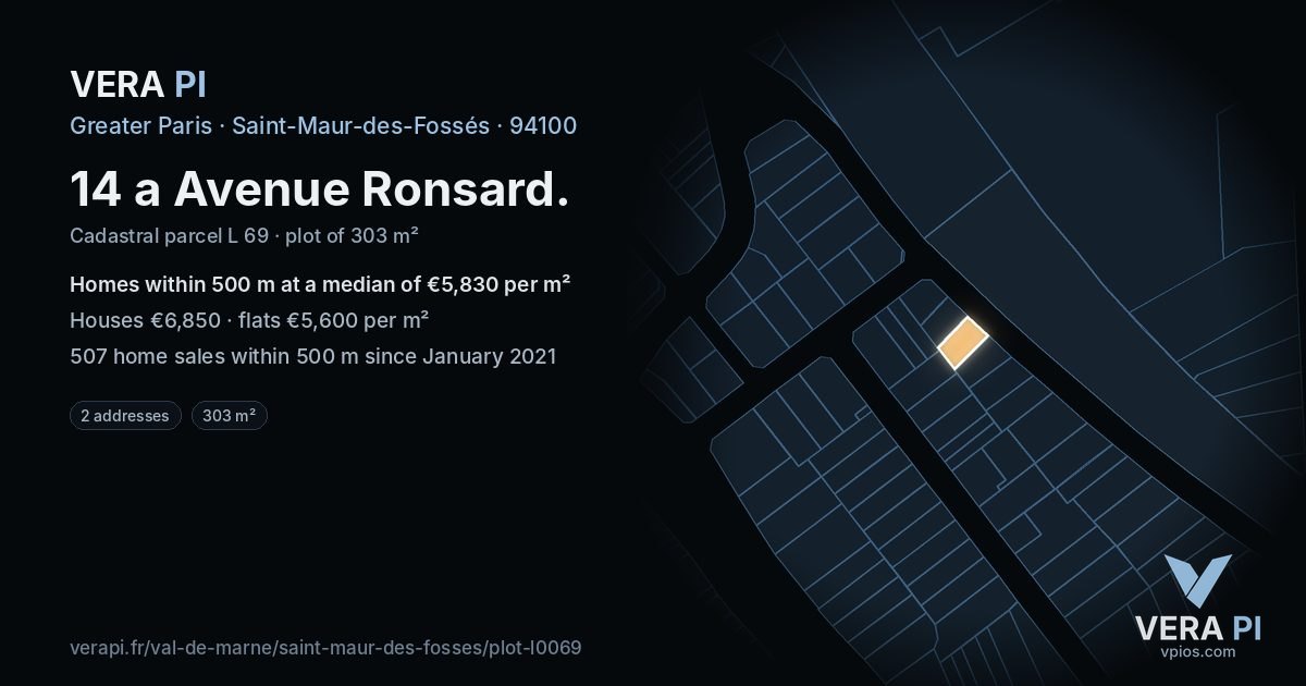 14 a Avenue Ronsard, Saint-Maur-des-Fossés at night – the plot lit, the parcels around coloured by the prices near them
