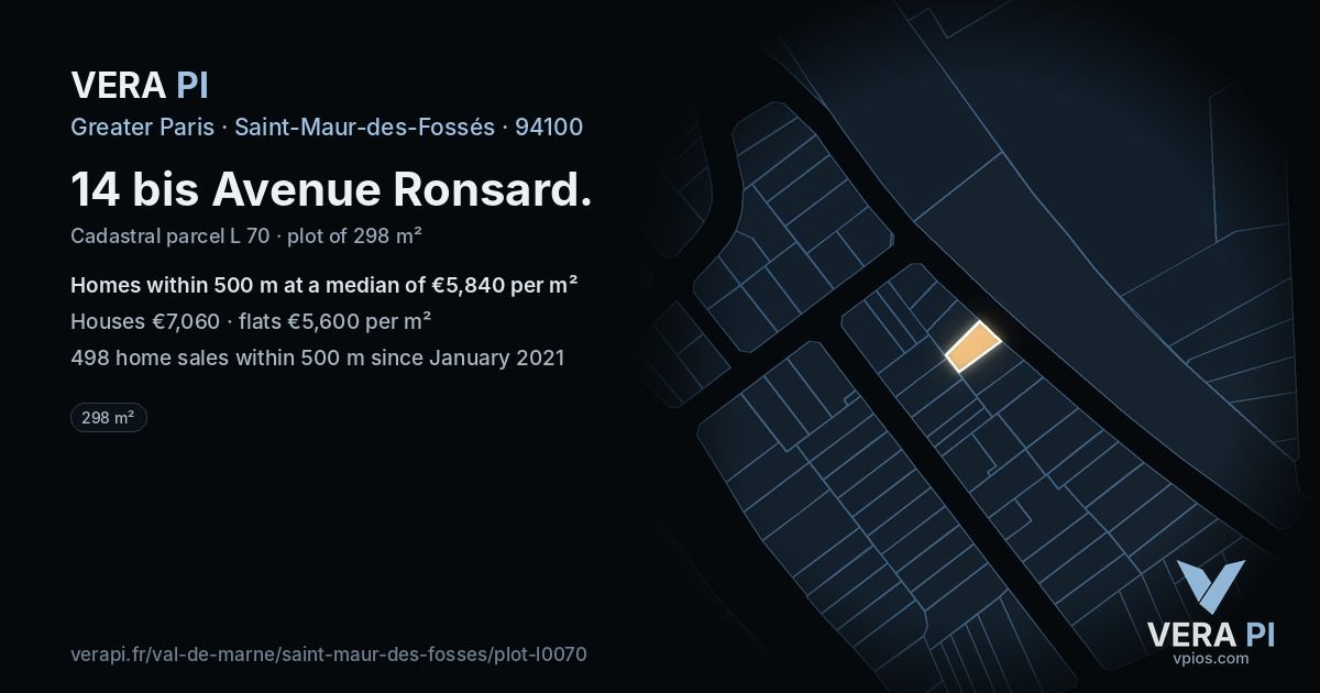 14 bis Avenue Ronsard, Saint-Maur-des-Fossés at night – the plot lit, the parcels around coloured by the prices near them