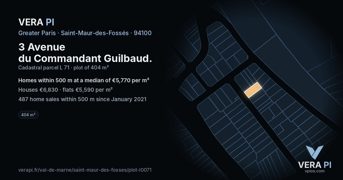 3 Avenue du Commandant Guilbaud, Saint-Maur-des-Fossés at night – the plot lit, the parcels around coloured by the prices near them