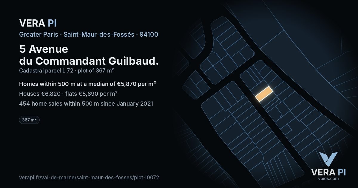 5 Avenue du Commandant Guilbaud, Saint-Maur-des-Fossés at night – the plot lit, the parcels around coloured by the prices near them
