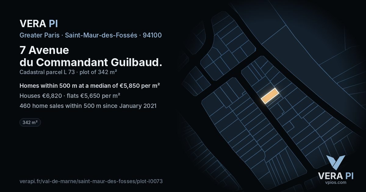7 Avenue du Commandant Guilbaud, Saint-Maur-des-Fossés at night – the plot lit, the parcels around coloured by the prices near them