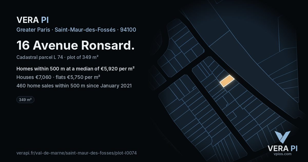 16 Avenue Ronsard, Saint-Maur-des-Fossés at night – the plot lit, the parcels around coloured by the prices near them