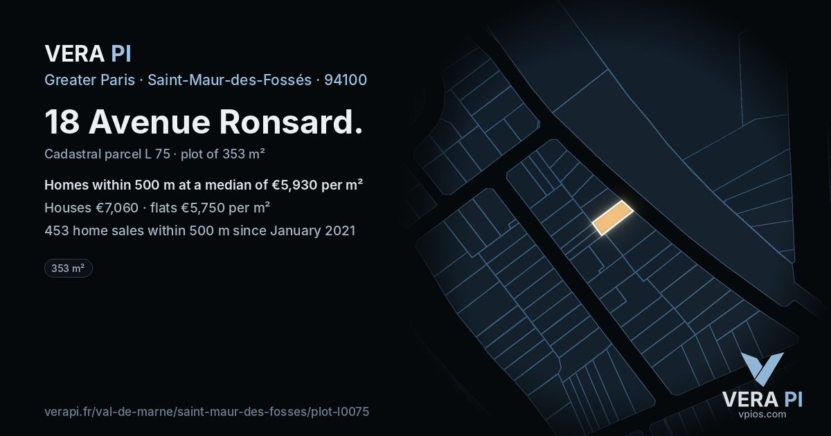 18 Avenue Ronsard, Saint-Maur-des-Fossés at night – the plot lit, the parcels around coloured by the prices near them