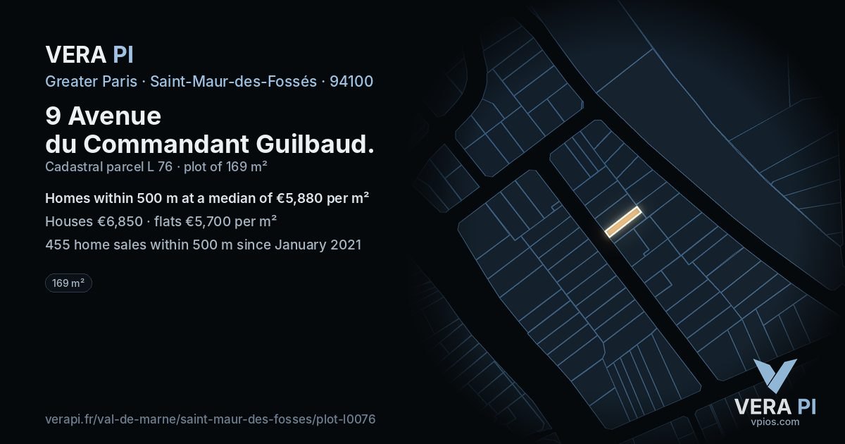 9 Avenue du Commandant Guilbaud, Saint-Maur-des-Fossés at night – the plot lit, the parcels around coloured by the prices near them