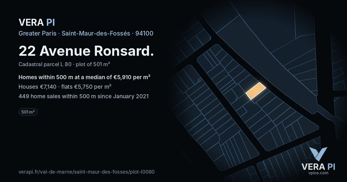 22 Avenue Ronsard, Saint-Maur-des-Fossés at night – the plot lit, the parcels around coloured by the prices near them