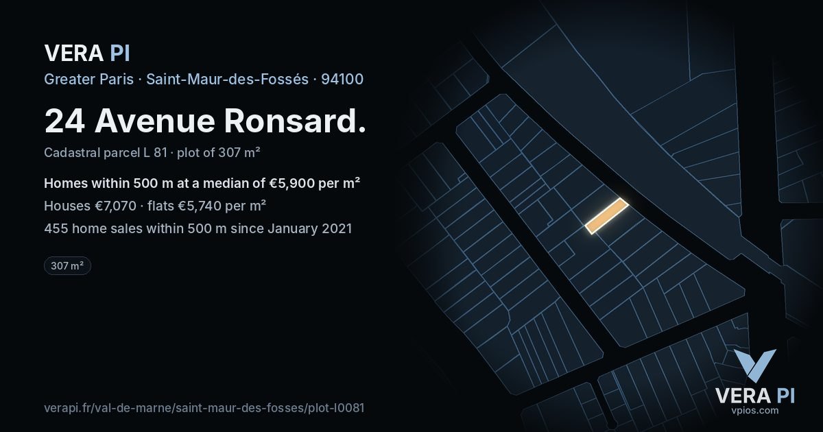 24 Avenue Ronsard, Saint-Maur-des-Fossés at night – the plot lit, the parcels around coloured by the prices near them