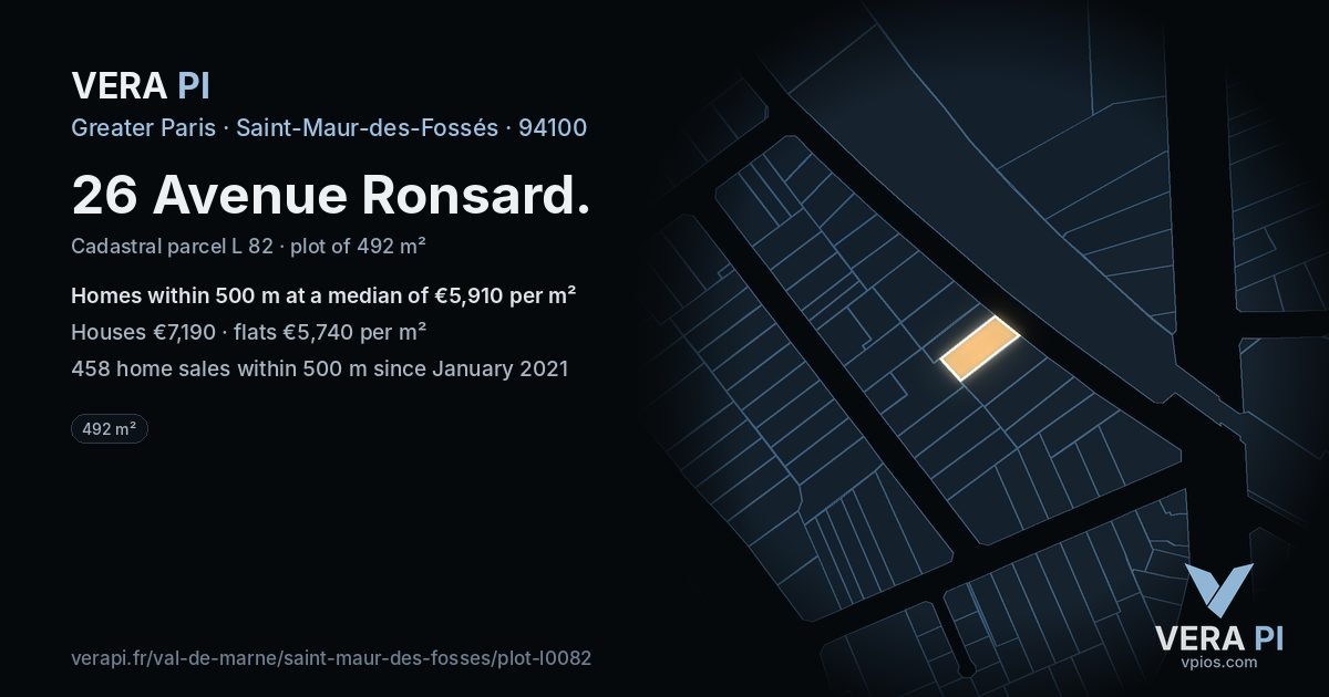 26 Avenue Ronsard, Saint-Maur-des-Fossés at night – the plot lit, the parcels around coloured by the prices near them