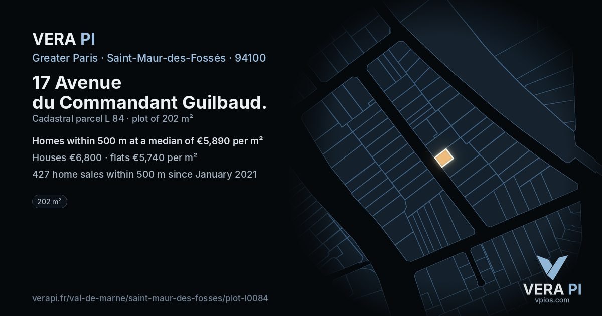 17 Avenue du Commandant Guilbaud, Saint-Maur-des-Fossés at night – the plot lit, the parcels around coloured by the prices near them
